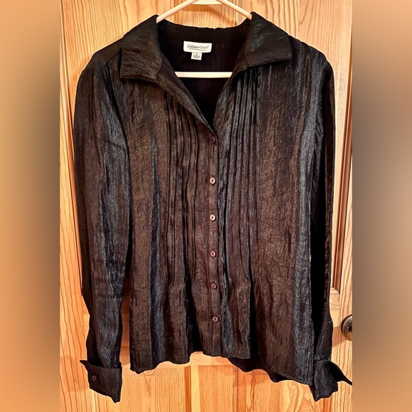 Coldwater Creek Black Women’s Button Blouse SZ 8 Professional Office Easy Care - Picture 10 of 15
